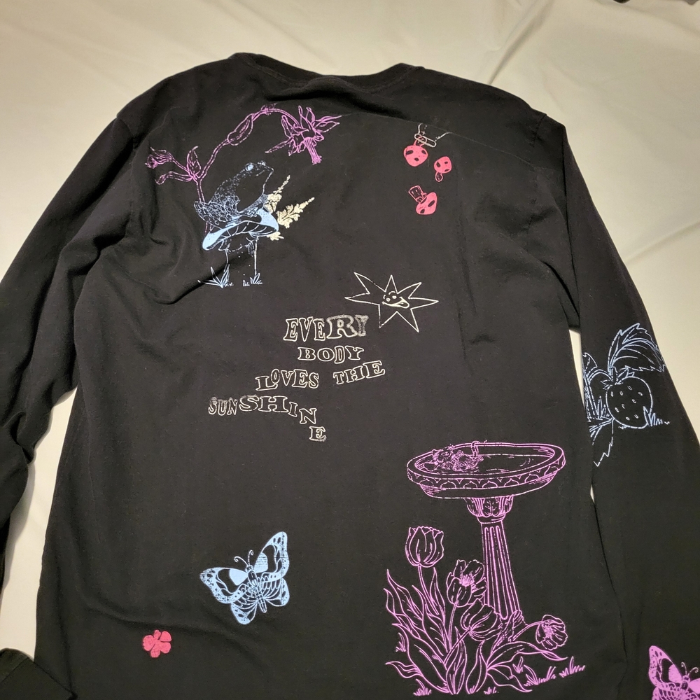 Teddy Fresh Black Long Sleeve Tee with Pastel Floral and Nature Prints
